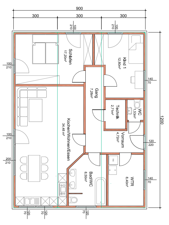 Grundrissbeispiel Bungalow 108m2