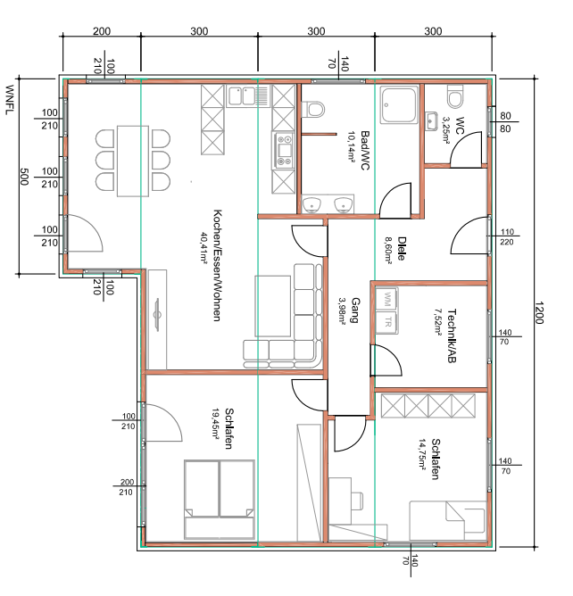 Grundrissbeispiel Bungalow 118m2