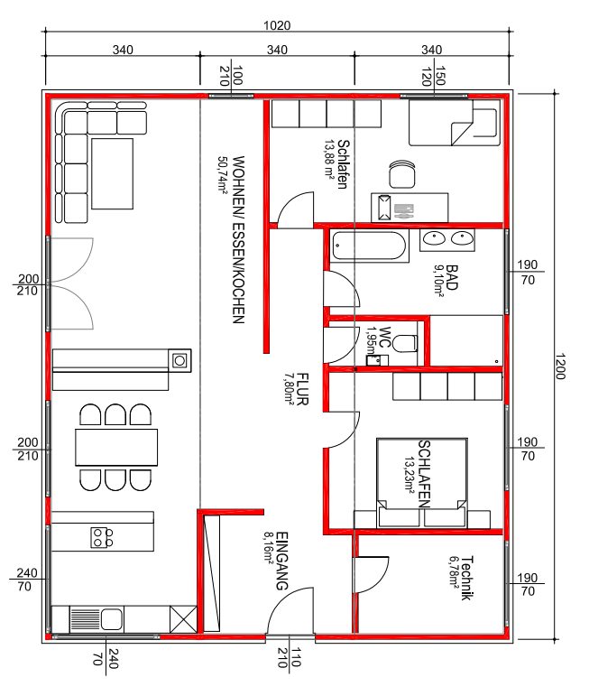 Grundrissbeispiel Bungalow 122m2