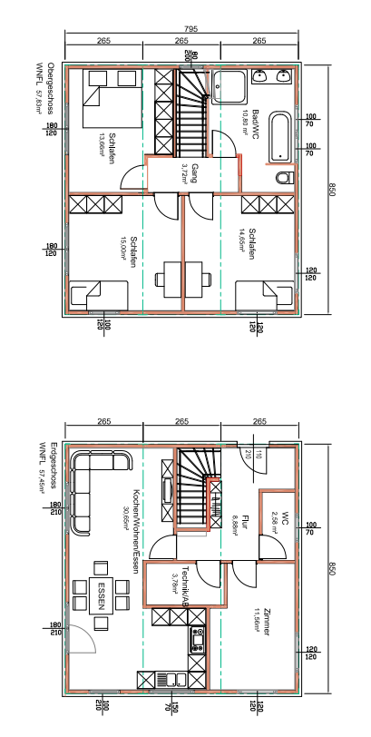 Grundrissbeispiel 135m2 zweigeschossig