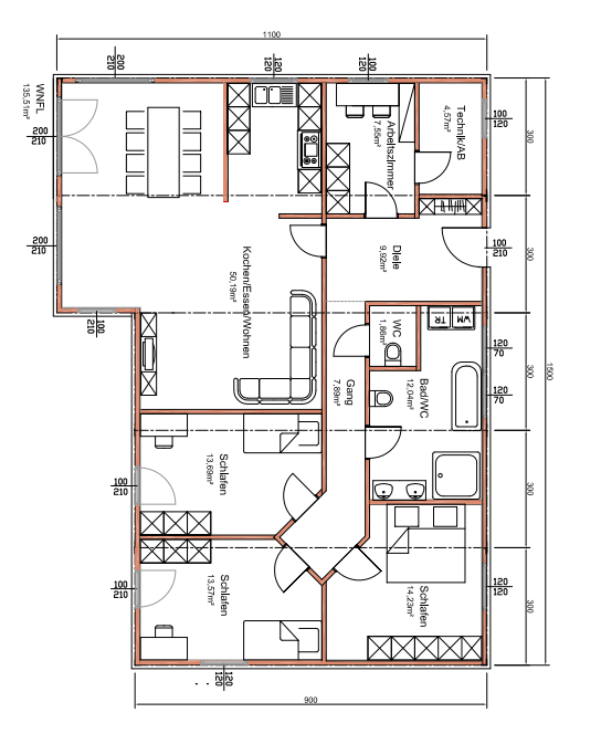 Grundrissbeispiel Bungalow 147m2