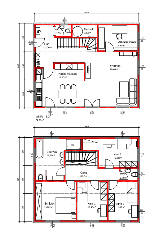 Grundrissbeispiel 175m2 zweigeschossig