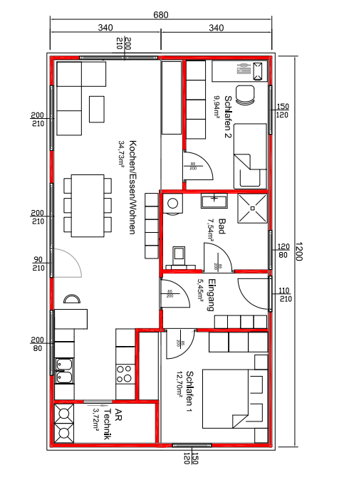 Grundrissbeispiel Bungalow 82m2