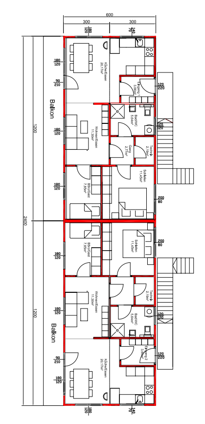 Grundrissbeispiel Kleinwohnanlage bis 6 Parteien