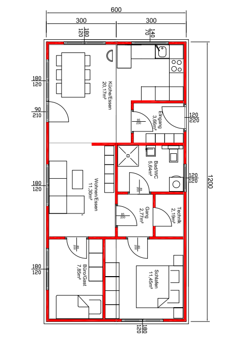 Grundrissbeispiel Bungalow 72m2